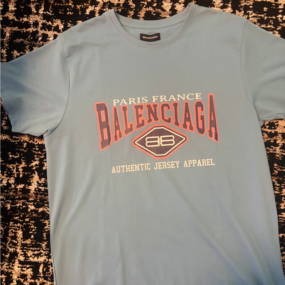 Balenciaga Blue Tee with Red Graphic